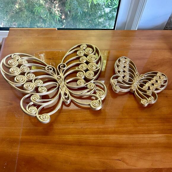 Mid Century Modern Burlwood Butterfly Wall Art Set of 2 - Picture 3 of 16